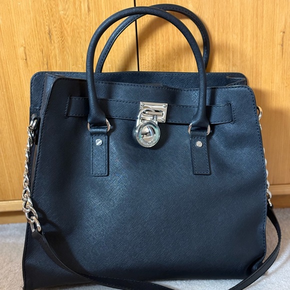 Michael Kors Handbags - Michael Kors Black Hamilton Satchel with Silver Accents